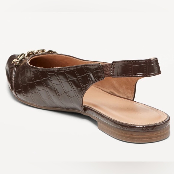 Old Navy Faux Leather Crocodile Slingback Flats with Gold Chain Detail, Size 9 - Picture 7 of 13
